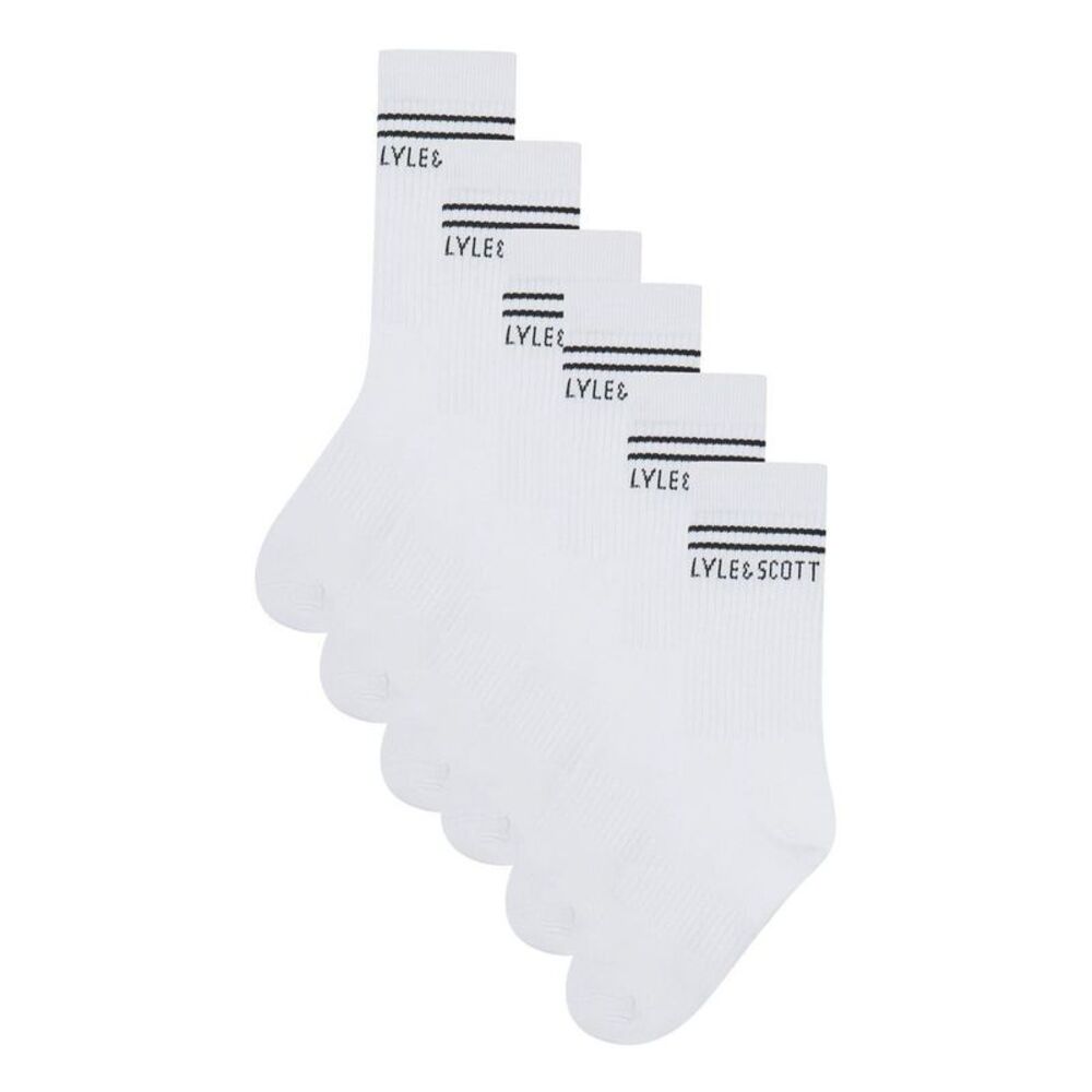 Lyle & Scott Childrens/Kids Logo Crew Socks (Pack of 6) / Bright White